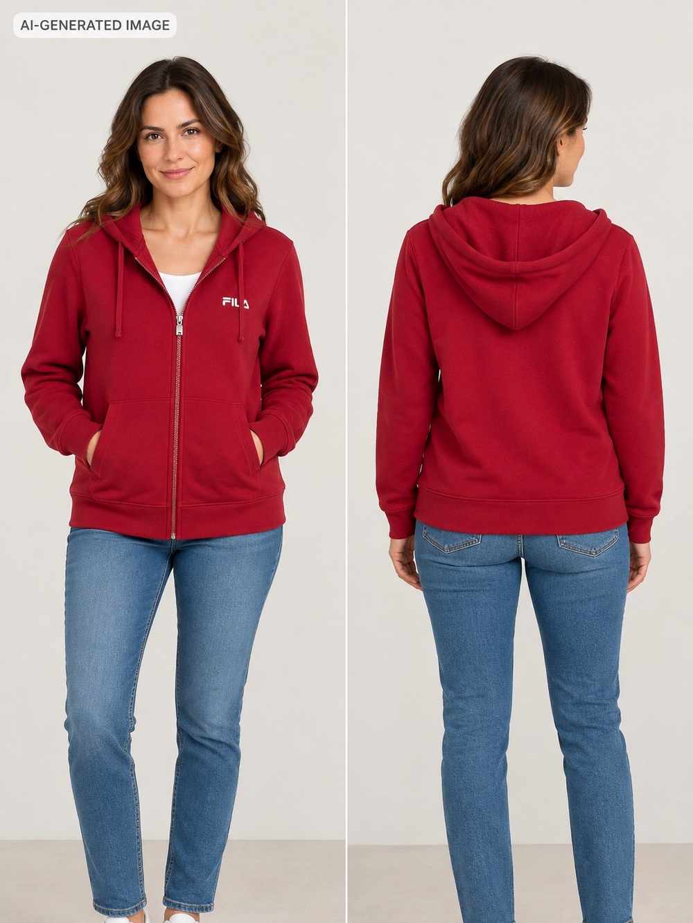 Fila Red Full-Zip Hooded Sweatshirt